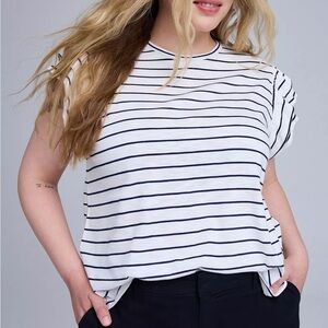 Torrid Belle Isle Navy White Stripe Flutter Sleeve Shirt 2x